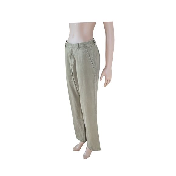 Vintage 80s Military Green High Waist Trousers Summer Casual Cotton Pants Small - Picture 2 of 4